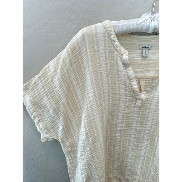 L.L. BEAN | Plus Crinkled Cotton Gauze Top V-Neck Pullover Beige Stripe | 2X - Picture 3 of 7